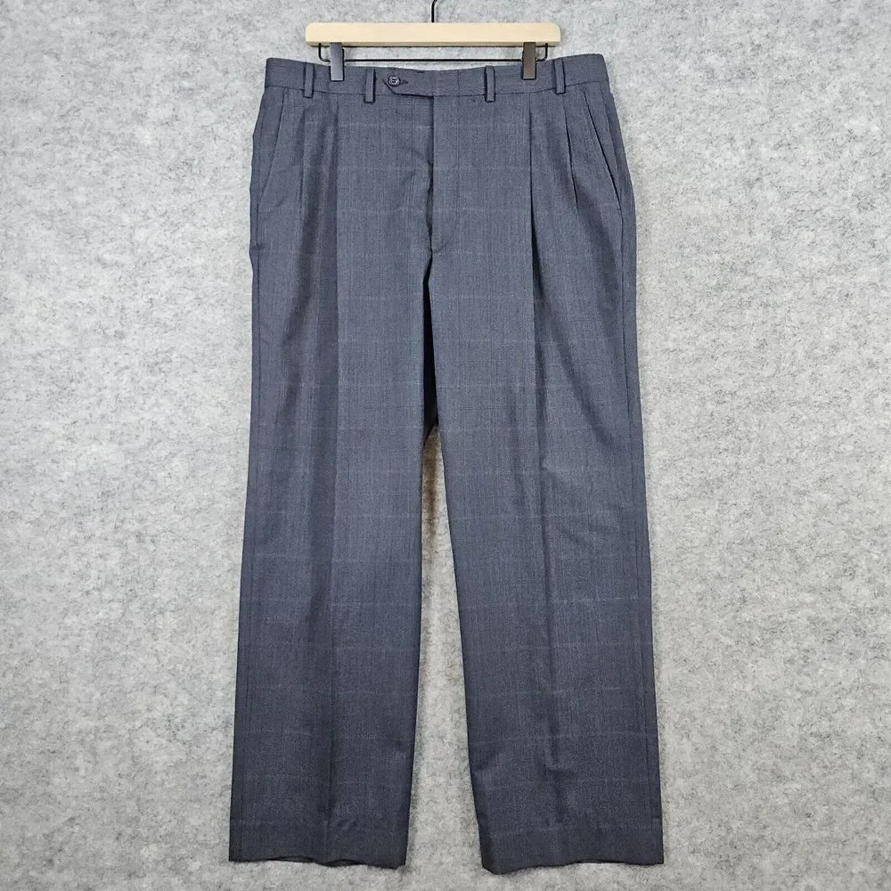 Stafford Executive 2-Pc Suit Blazer 44L Pants 37x31.5‎ Gray Windowpane SNAGS